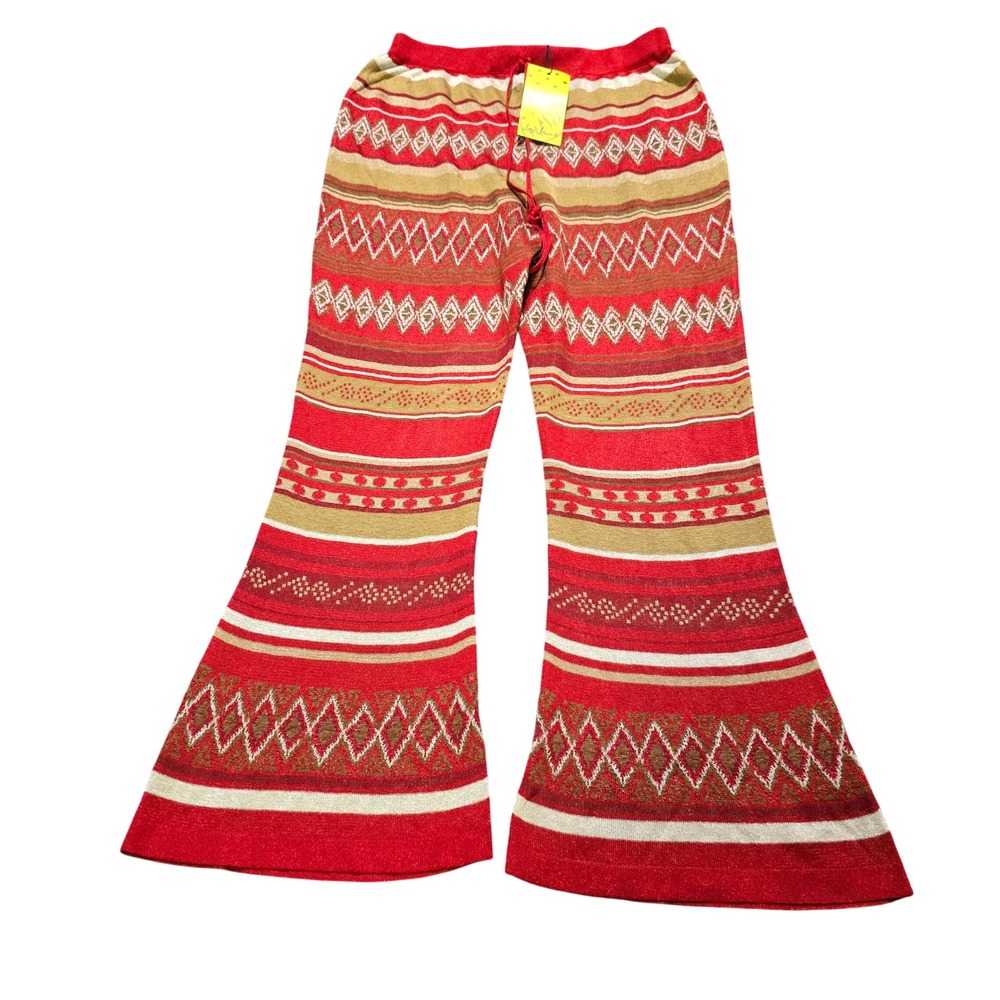 Luisa Spagnoli pants Women Small Red Geometric Metallic Flare Cocchiere $382